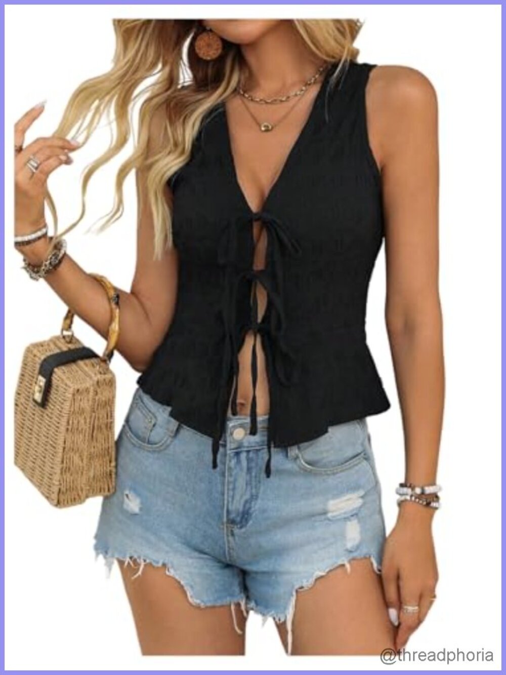 Sleeveless Tie Front V Neck Crop Tank Top Western Rodeo Y2K Summer